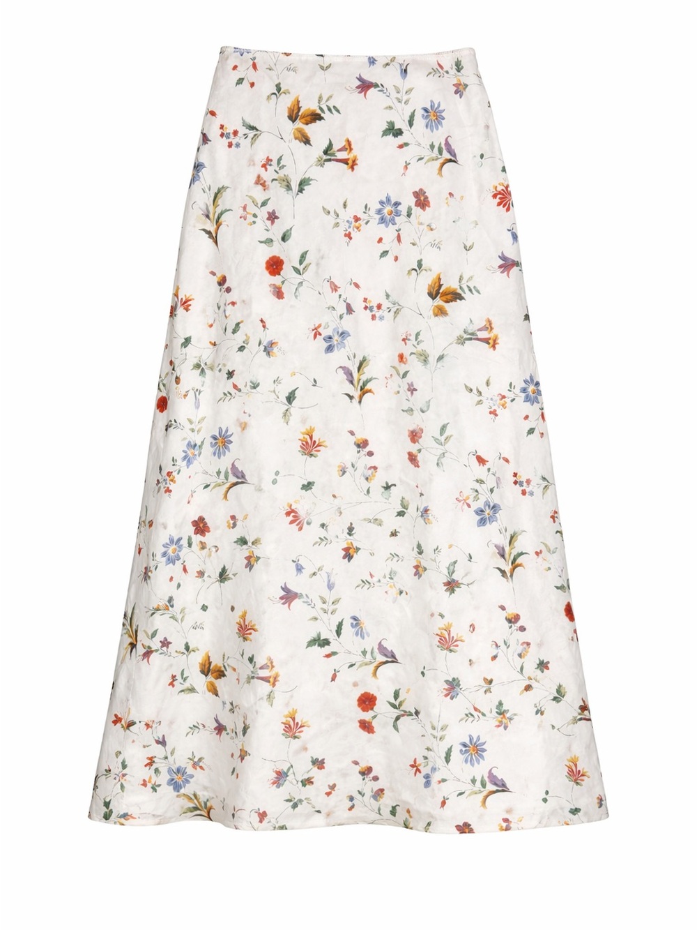 Reformation Layla White Floral A-Line Midi Skirt